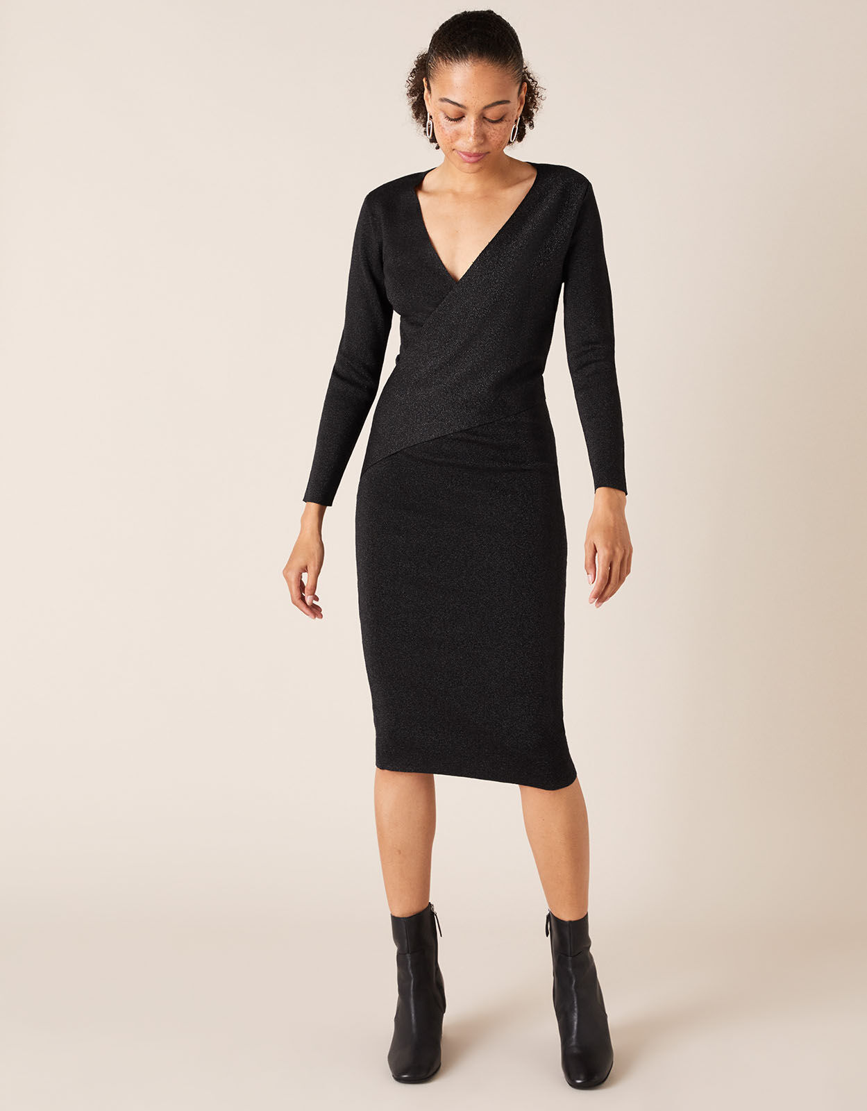 Shimmer Knit Wrap Dress Black | Casual ...